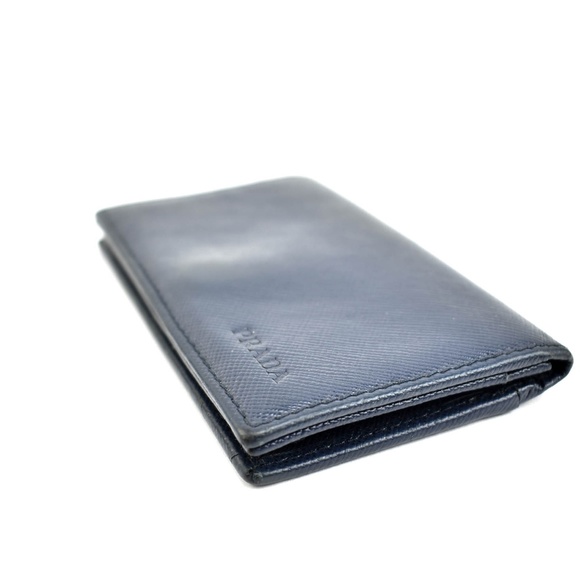 PRADA: Navy Blue Saffiano Leather & Logo Wallet r - Picture 5 of 8